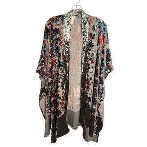 Mystree Kimono Women OS Multicolor Polyester Bohemian Burnout Velvet Paisley